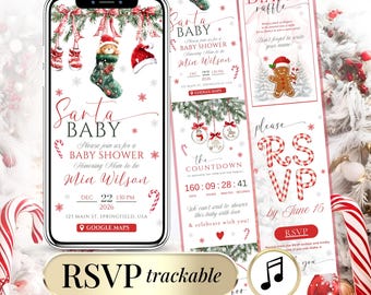 Santa Baby Shower Invitation – Winter Theme, Editable Canva Template (Digital)