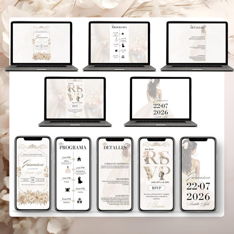 View Quinceañera Digital Invitation on mobile, tablet & PC | Invitación Electrónica de 15 Años accesible en todos dispositivos