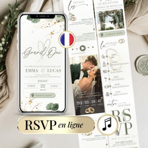 Invitation de Mariage Numérique avec RSVP en Ligne – Faire-part Digital Canva Vert Sauge – Google Maps, Musique, Compte à Rebours