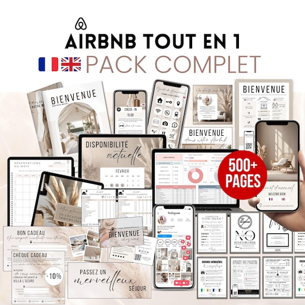 Airbnb Host Bundle French English Welcome book Bilingual Airbnb Host Bundle +500 pages Welcome Sign Posters Airbnb Instagram Airbnb Canva