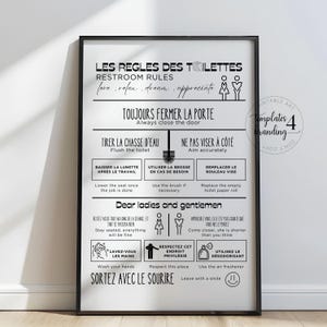 Bilingual Bathroom Rules Sign - Funny French/English Toilet Sign for Airbnb - Perfect for Short Term Rentals - Guest Bathroom Sign