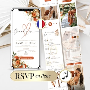 Invitation de Mariage Numérique Terracotta – Faire-part Digital à éditer dans Canva avec RSVP en ligne, Google Maps & Musique