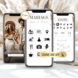 French Wedding Invitation - Digital Wedding Announcement - Canva Wedding Template - Natural Wedding Announcement - White Boho Nature Wedding
