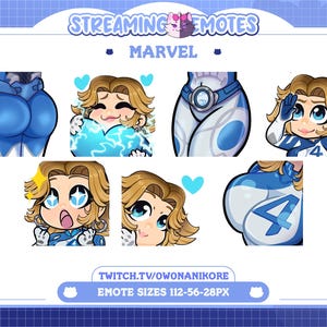 Paquete de 7 gestos de Susan Storm F4 Invsy Girl / Gamer / Kawaii / Twitch Emotes / Kick / Discord / Anime Emotes