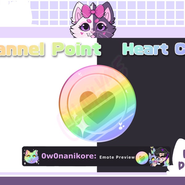 Rainbow Heart Coin Channel Point Cover for Twitch/ Youtube Streamers | Kawaii Coin Channel Point cover | Anime Emotes | Cottage Core