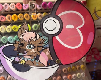 Pokeball Fursona / Vtuber / Oc Wearable swivel badge | Convention badge | Fursuit badges