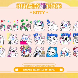 White Kitty Blue Eyes 21 Emote Bundle | Kawaii Kitty Emotes| Twitch Emotes | Cat Emotes | White Kitten | Discord Emotes | Cute Cat |