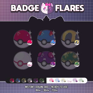 PKMN  Pokeball Series 1 Sub Badge Flair for Tiwtch/ YouTube | Twitch Subscriber Badges | Anime Sub Badges | Kawaii