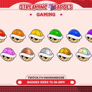 Mushroom Kingdom Koopa Shells Sub Badges | Gamer Aesthetic | Twitch/Kick/YouTube Badges | Colorful Turtle Shell Badges| M@rio Kart Items