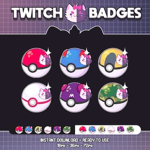 PKMN Pokeball Series 1 Sub Badges for Tiwtch/ Youtube | Twitch Subscriber Badges | Anime Sub Badges | Kawaii