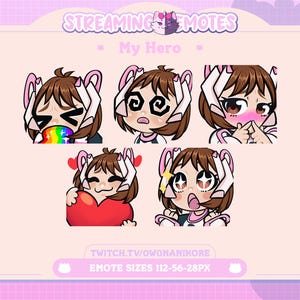 MHA Ochaco 5 Pack Twitch Emotes | Gamer | Kawaii | Twitch Emotes | Kick | Discord | Anime Emotes