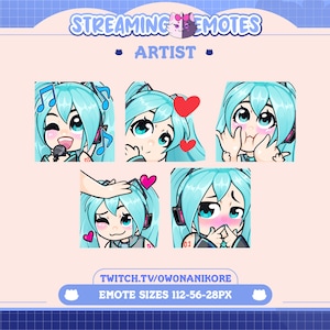 Vocaloid Hatsune Miku 5 Emotes Pack | Gamer | Kawaii | Twitch Emotes | Kick | Discord | Anime Emotes