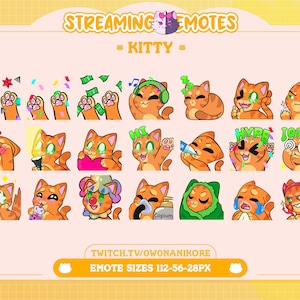 Orange Kitty Green Eyes 21 Emote Bundle | Kawaii Kitty Emotes| Twitch Emotes | Cat Emotes | White Kitten | Discord Emotes | Cute Cat |