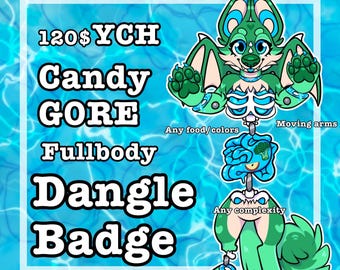 CandyG0re YCH Fursona Dangle badge commission | Shipped and Laminated