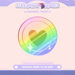 Rainbow Heart Coin Channel Point Cover for Twitch/ Youtube Streamers | Kawaii Coin Channel Point cover | Anime Emotes | Cottage Core