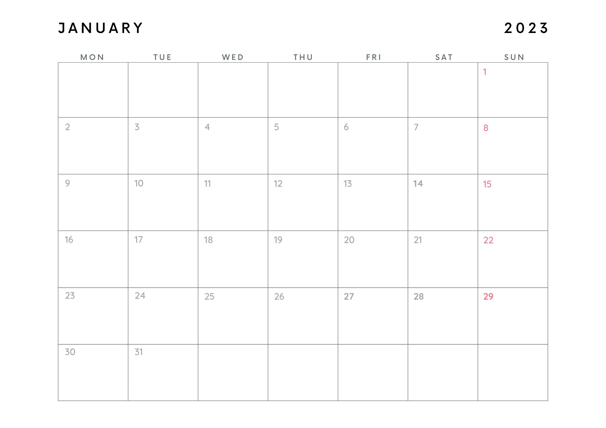 2023 Calendar Printable | Minimalist - Etsy