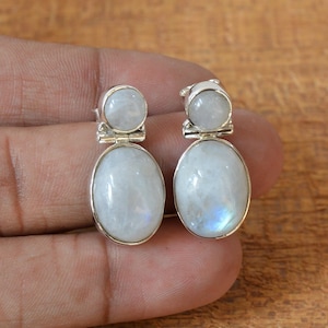 Moonstone Earrings Sterling Silver, Handmade Earrings, Moonstone Jewelry, Moonstone Stud Earrings, Moonstone 12x16 mm Oval Gemstone Studs