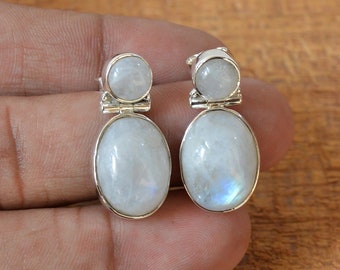 Moonstone Earrings Sterling Silver, Handmade Earrings, Moonstone Jewelry, Moonstone Stud Earrings, Moonstone 12x16 mm Oval Gemstone Studs