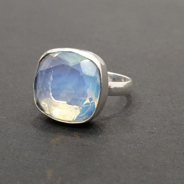 Bague cadeau, bague pour femme, bague en opalite, bague en argent sterling 925 avec opalite et pierres précieuses de quartz