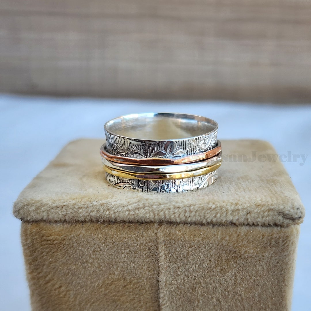 Three Tone Spinner Ring Spinner Ring for Women 925 Sterling Silver Ring ...
