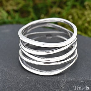 Solid 925 Sterling Silver Freeform Layered Ring • Multi Layer Ring • Boho Ring 10mm Multiple Layered Criss Cross Women's Thumb Ring