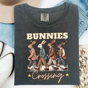 Coquette Bunnies Crossing Easter Shirt,Happy Easter shirt,Women Easter Tshirt,Easter Outfit,Easter Tee,Spring Comfort Colors, Beatles