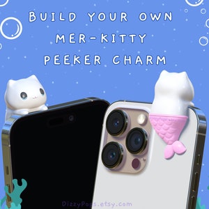 Mer-Kitty Cat Peeker Charm | Build Your Own Phone Charm  Kawaii iPhone/Android Cute Phone Charm Strap