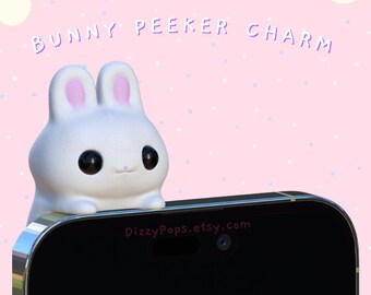 Bunny Rabbit Peeker Charm Phone Sticker Charm  - Kawaii Cute Phone Charm Strap Gift Kindle- Spring