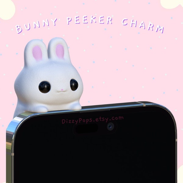 Bunny Rabbit Peeker Charm Phone Sticker Charm  - Kawaii Cute Phone Charm Strap Gift Kindle- Spring