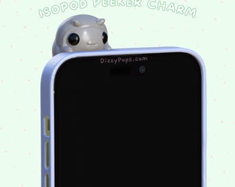 Isopod Peeker Charm Phone Accessory - Hippers Kawaii Pillbug Isopod Bug Art iPhone/Android Phone Charm Gift Phone Hipper