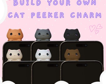 Build Your Own Cat Kitty Sticker Peeker Charm Phone Charm  Kawaii iPhone/Android Cute Phone Charm Strap