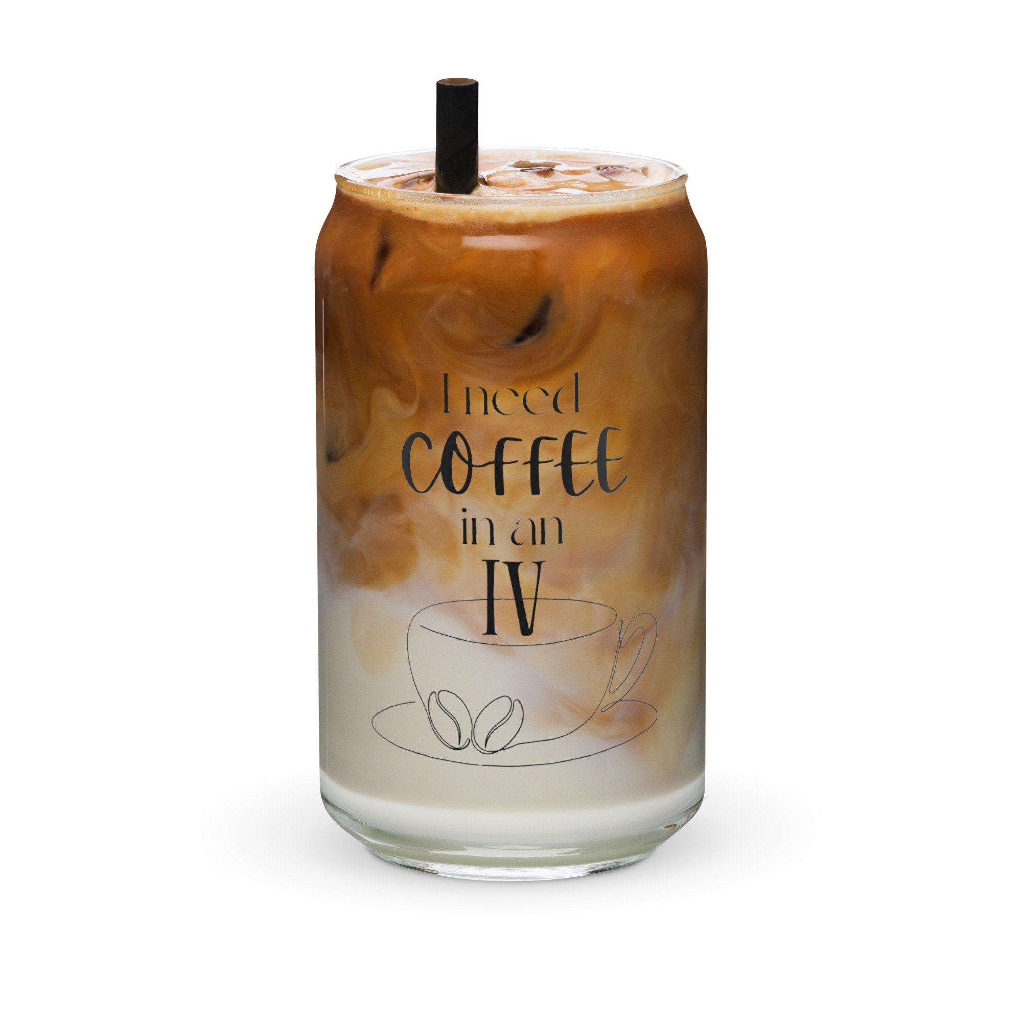 Designer Inspired Iced Coffee Cup - 16 or 20 oz Glass Beer Can GG