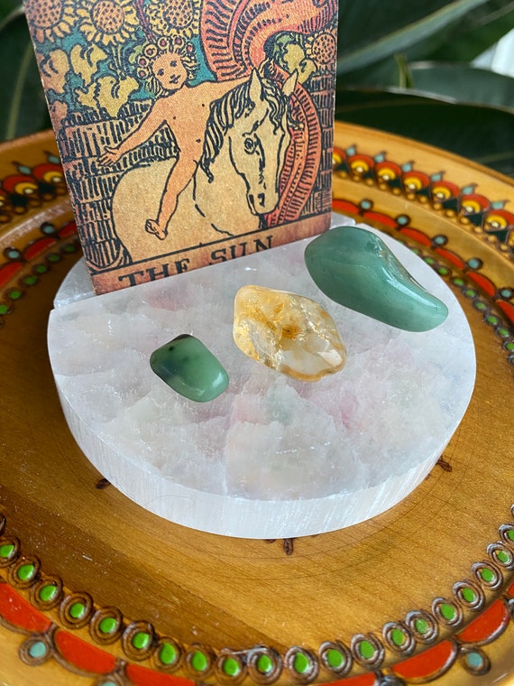 Selenite Tarot Card Holder, Selenite Charging Plate, Selenite polished circle plate, Selenite, tarot card stand, affirmation card holder