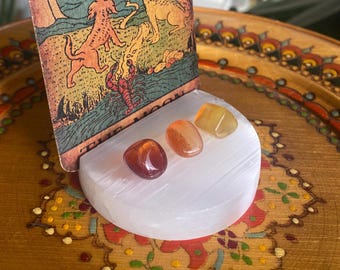 Small Selenite Tarot Card Holder: Polished Charging Plate