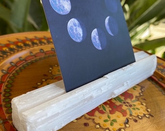 Raw Selenite Tarot Card Holder: Crystal Display Stand