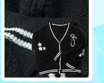 Cardigan of Iconic Pop Singer Swift Sweater Snake Star Embroidery V-Neck Black Fall Button Up Knitted Cardigan Winter