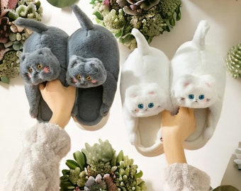 Cute Cartoon Cat Winter Slippers for Women, Soft Sole Thickened Warm Plush Shoes, New Couple Home Cotton Slippers