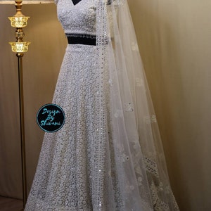 Designer Ivory Embroidered Wedding Party Lehenga Choli