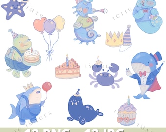 Birthday Sea Ocean Animals, Cute Decor, Sealife , PNG