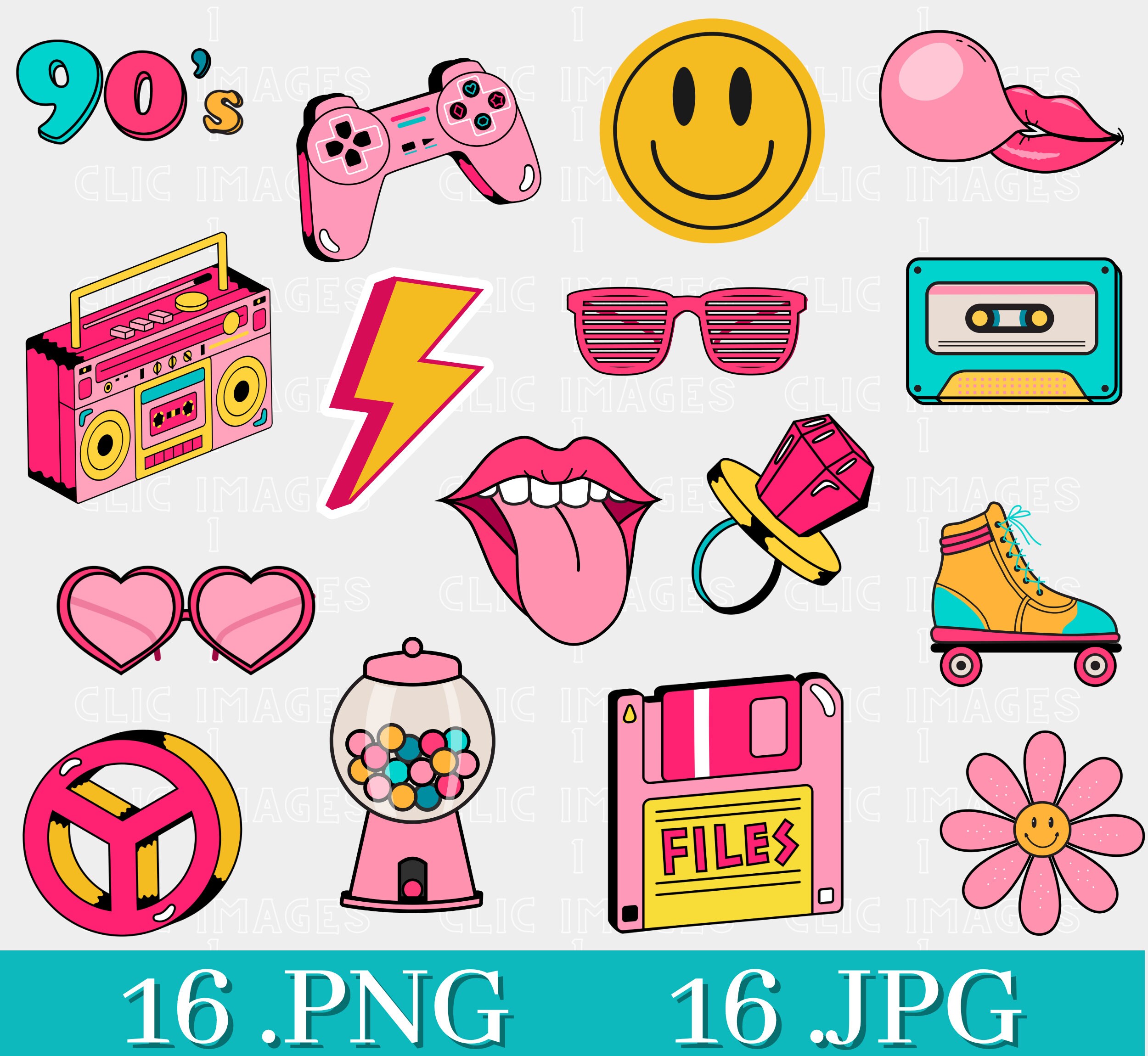 Pink & Retro PNG, 90s PNG, Pink PNG