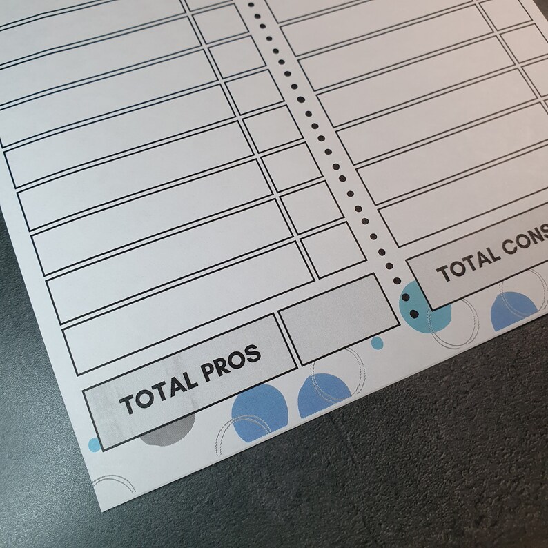 Digital Pros and Cons List for Planner, Decision Tool for Bullet