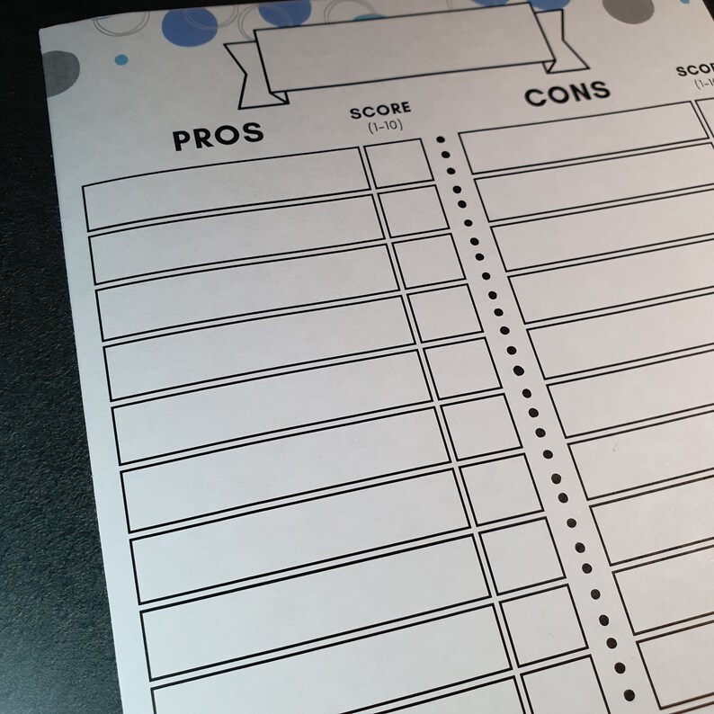 Digital Pros and Cons List for Planner, Decision Tool for Bullet