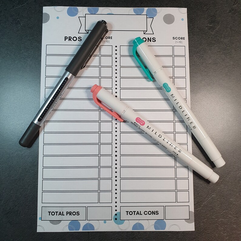 Digital Pros and Cons List for Planner, Decision Tool for Bullet