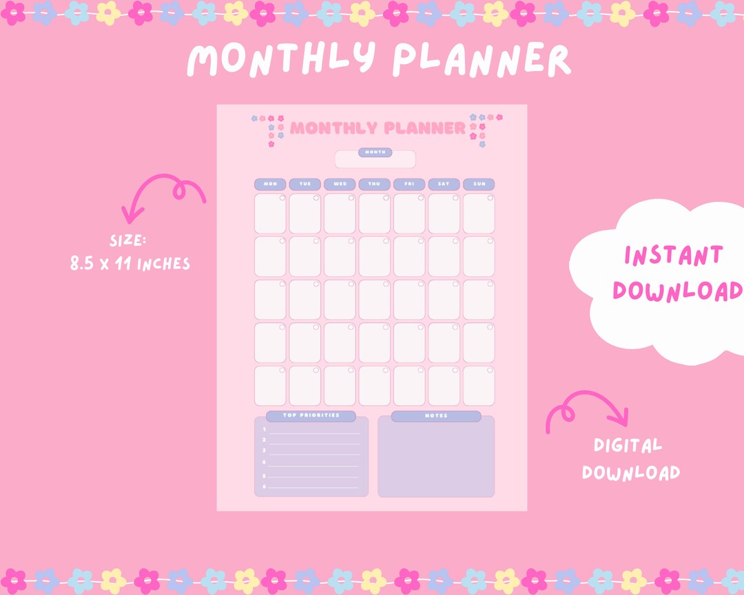 Cute Printable Planners Cute Monthly Printable Planner Monthly Tasks
