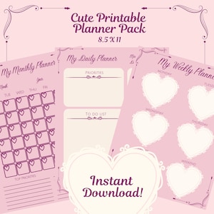 cute printable planners | cute daily weekly monthly printable planners | printable to do list | printable planner pages | Digital PDF, PNG |