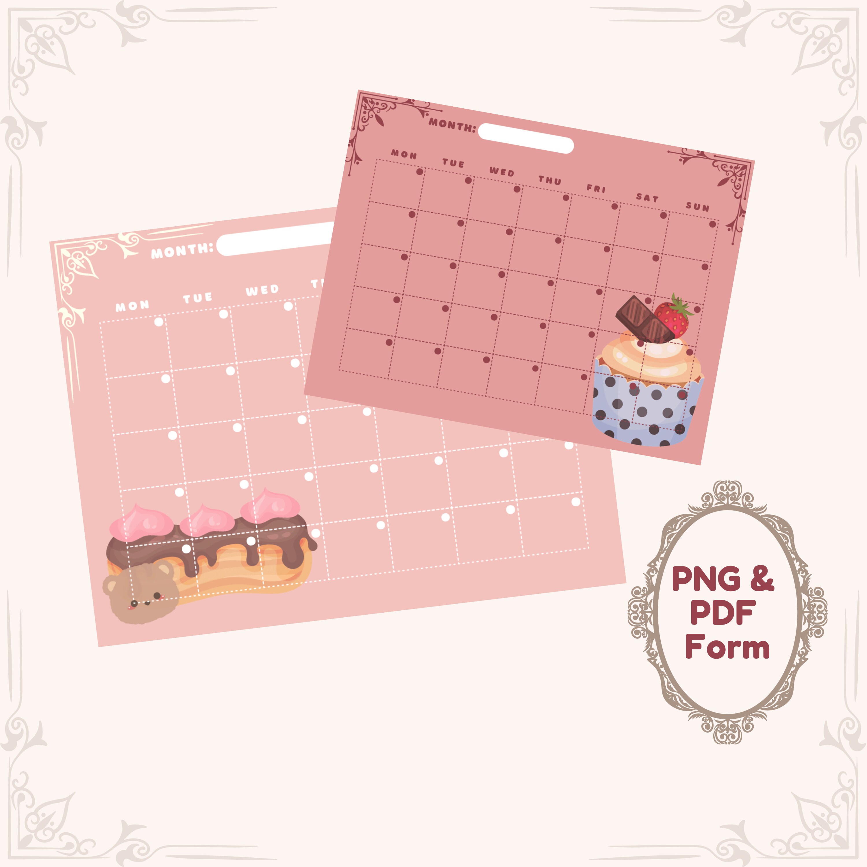 Cute Printable Undated Calendar Cute Animal Calendar - Etsy