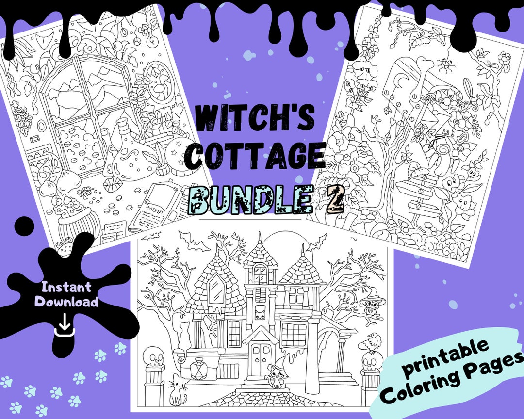 Witch's Cottage Coloring Bundle 2 - Magical & Cozy Digital ...