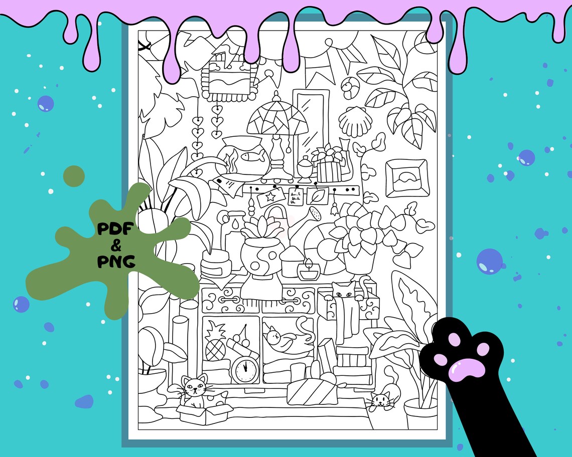 Printable Cat Home Coloring Pages Bundle Cozy and Whimsical Interior