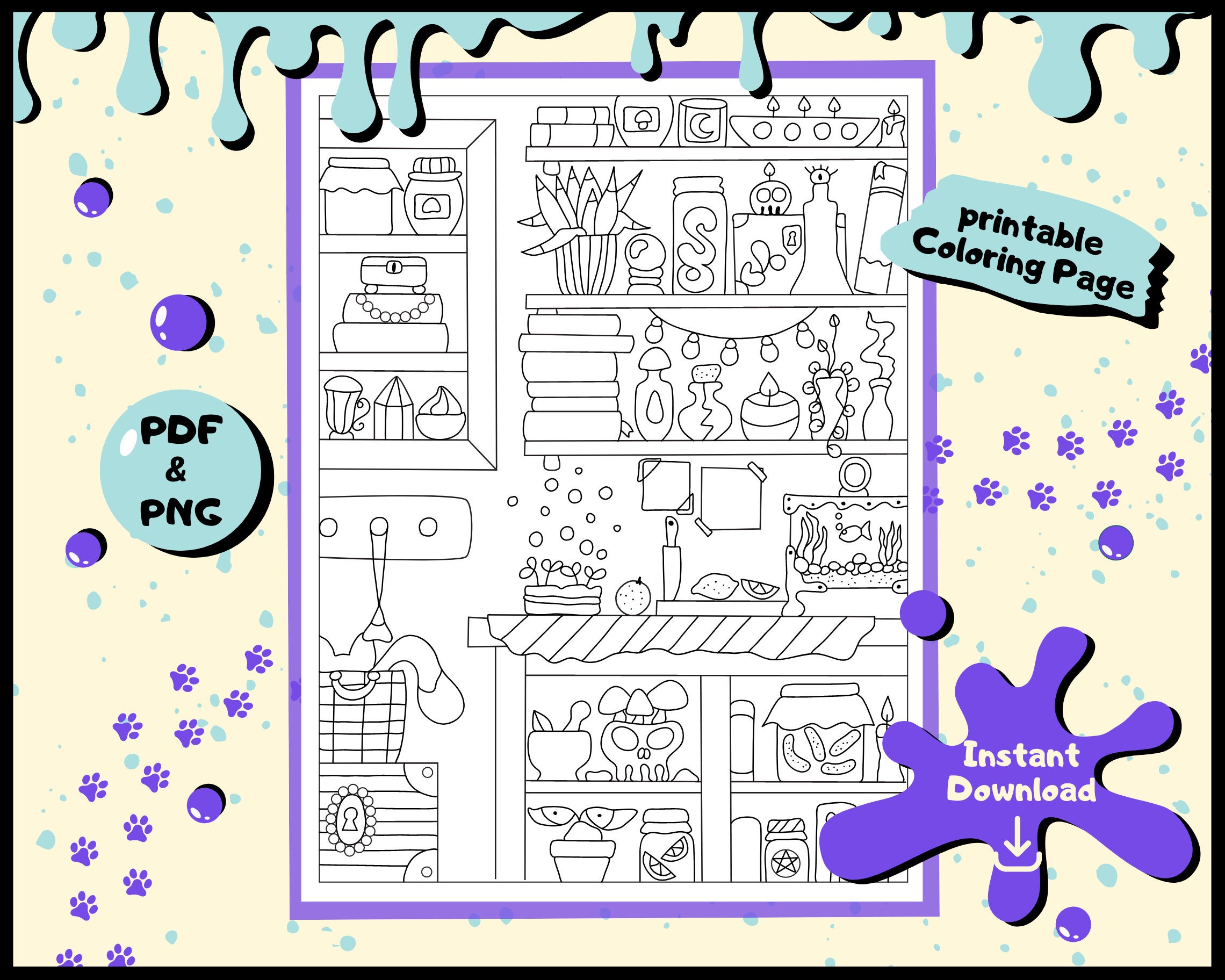 Printable Coloring Page: Enchanting Aesthetic Room With Witchy Wonders