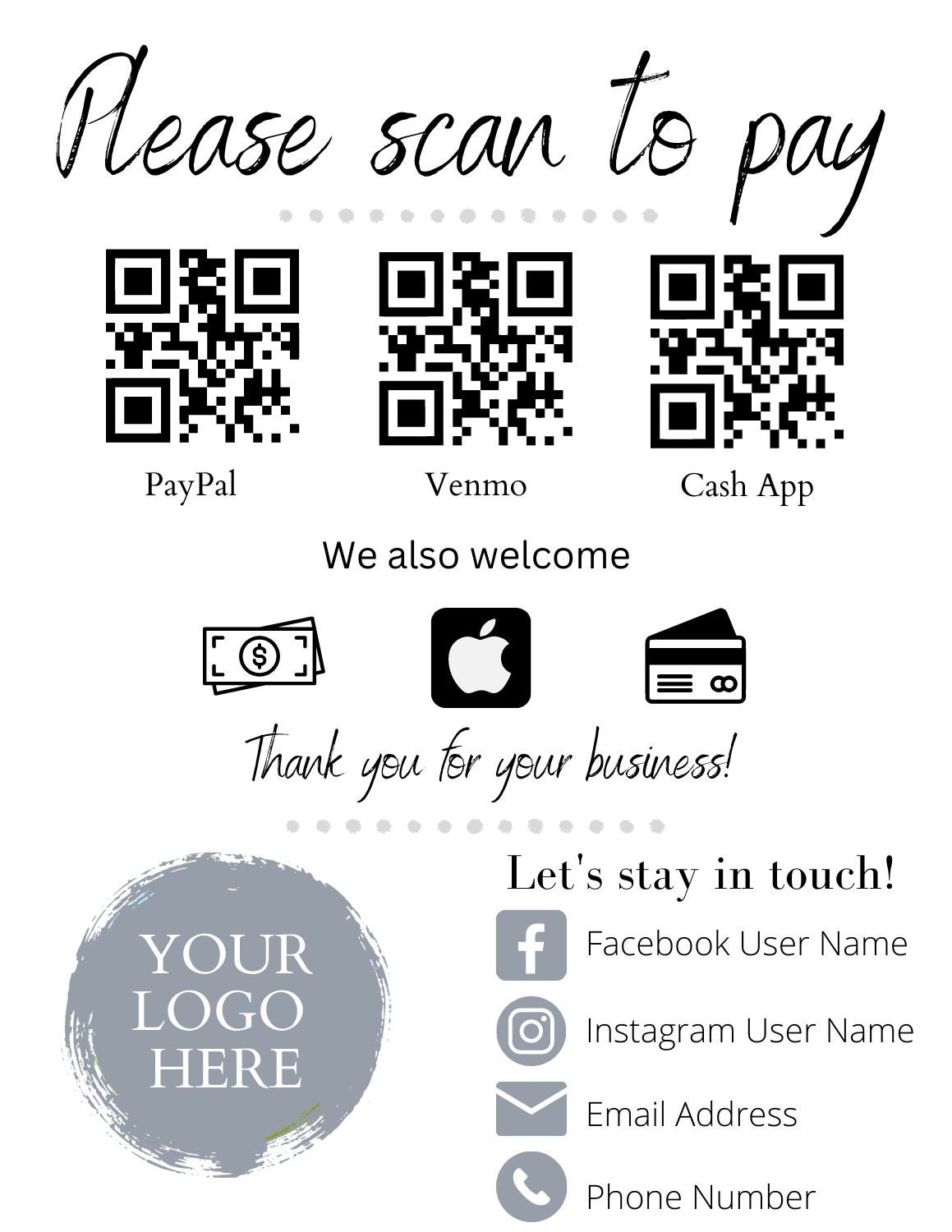 Editable Scan to Pay Digital Flyer Template, Scan and Pay Sign ...